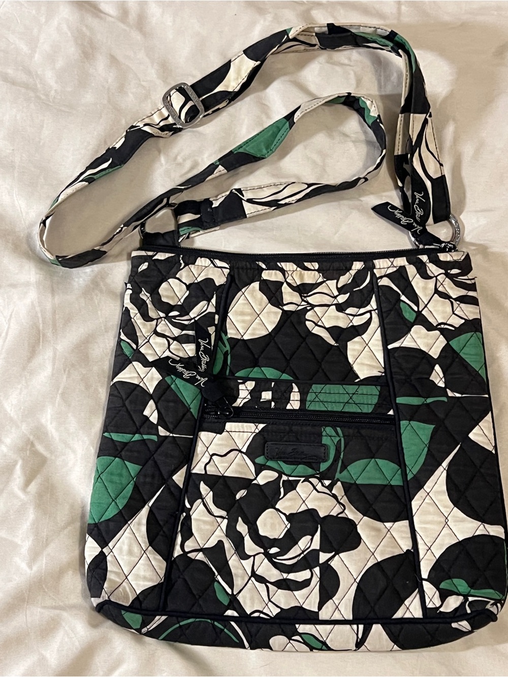 Vera Bradley Imperial Rose Black Green Cream Floral Quilted Crossbody